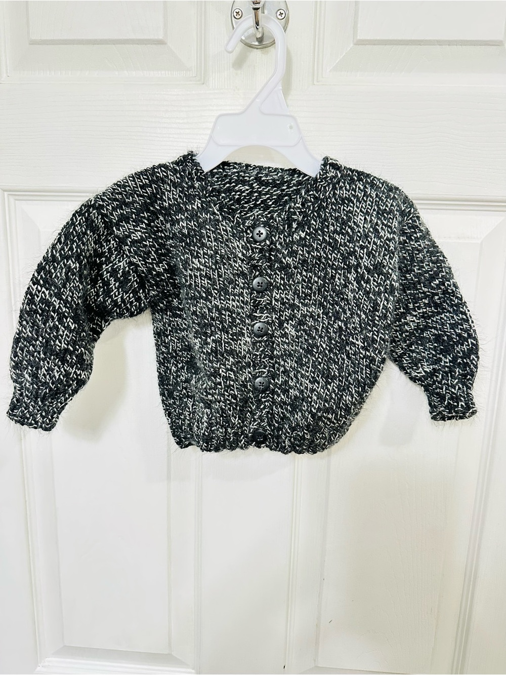 Black & White Marled Knit Button Sweater